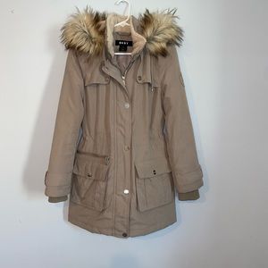 DKNY faux-fur trim, water-resistant Anorak Jacket